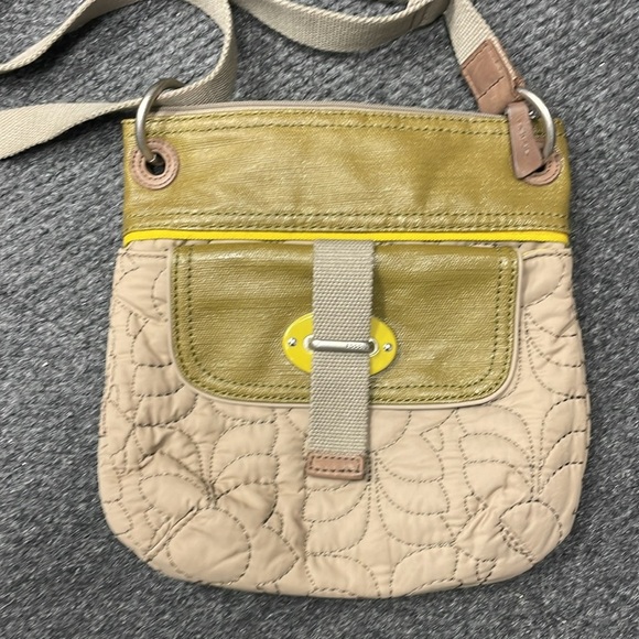 Fossil Keyper quilted shoulder bag green mustard yellow brown strap - Picture 2 of 6